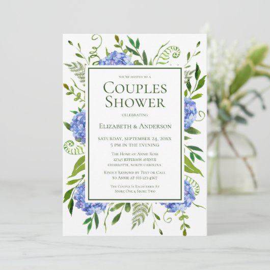 Invitation Blue Hydrangeas Couples Douche (Debout devant)