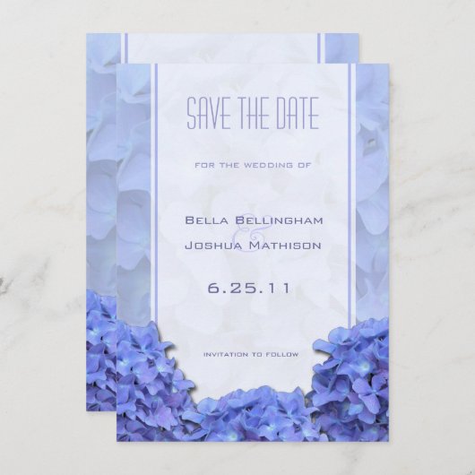 Invitation Blue Hydrangeas Enregistrer l'annonce de la date (Devant / Derrière)
