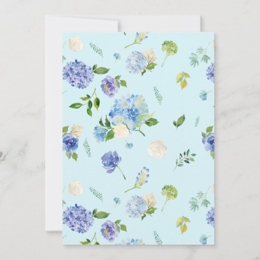 Invitation Blue Hydrangeas et Rose Fête des mariées de tablea (Dos)