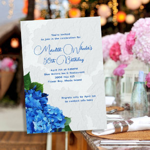 Invitation Blue Hydrangeas Floral Anniversaire
