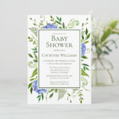 Invitation Blue Hydrangeas Floral Aquarelle Baby shower (Debout devant)