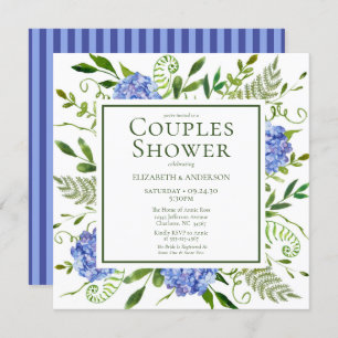 Invitation Blue Hydrangeas Floral Aquarelle Couples Douche