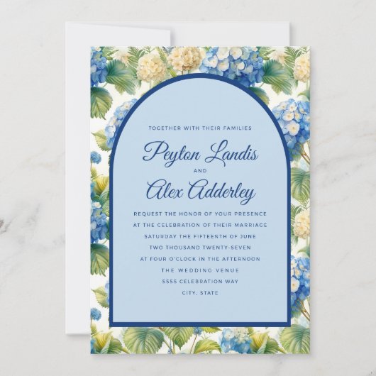Invitation Blue Hydrangeas Floral Arch Mariage (Devant)