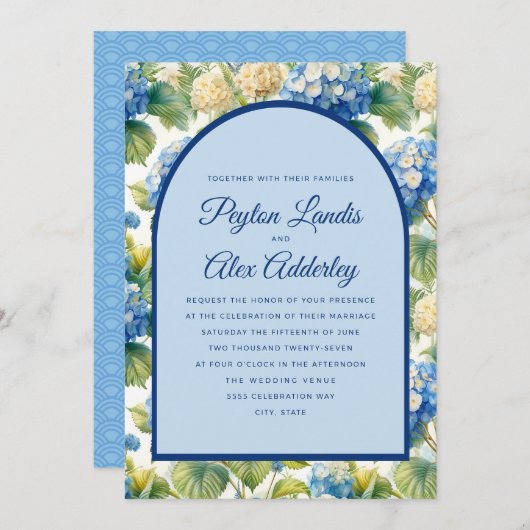 Invitation Blue Hydrangeas Floral Arch Mariage (Devant / Derrière)