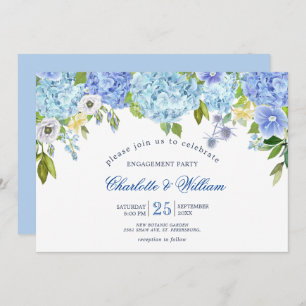 Invitation Blue Hydrangeas Floral Green ENGAGEMENT PARTY