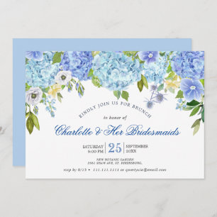 Invitation Blue Hydrangeas Floral Greenery Bridesmaids Brunch