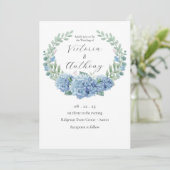 Invitation Blue Hydrangeas Floral Mariage élégant (Debout devant)