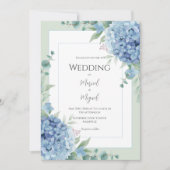Invitation Blue Hydrangeas Floral Photo Elegant Wedding (Devant)