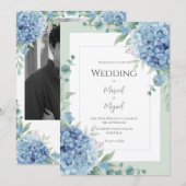 Invitation Blue Hydrangeas Floral Photo Elegant Wedding (Devant / Derrière)