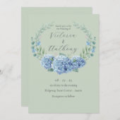 Invitation Blue Hydrangeas Floral Sage Vert Mariage (Devant / Derrière)