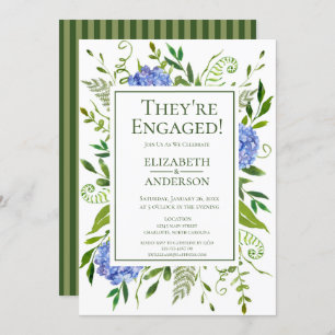 Invitation Blue Hydrangeas Floral Watercolor Engagement