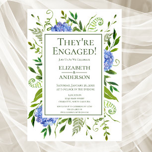 Invitation Blue Hydrangeas Floral Watercolor Engagement