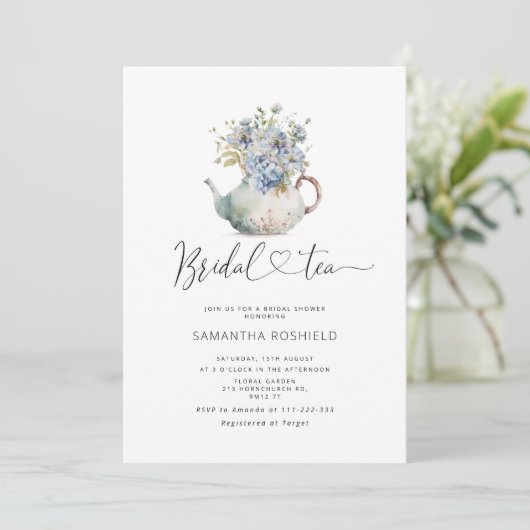 Invitation Blue Hydrangeas nuptiale thé douche nuptiale (Debout devant)