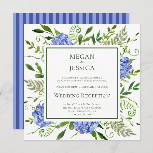 Invitation Blue Hydrangeas Réception De Mariage (Devant / Derrière)