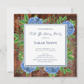 Invitation Blue Hydrangeas Rustic Wood 70e fête d'anniversair (Devant)