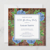 Invitation Blue Hydrangeas Rustic Wood 80e fête d'anniversair (Devant)