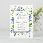 Invitation Blue Hydrangeas Script Dîner de répétition (Debout devant)