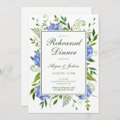 Invitation Blue Hydrangeas Script Dîner de répétition (Devant / Derrière)