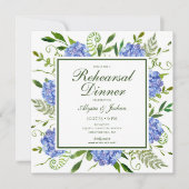 Invitation Blue Hydrangeas Script Photo Rehearer Dîner (Devant)