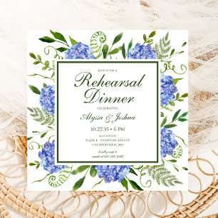 Invitation Blue Hydrangeas Script Photo Rehearer Dîner