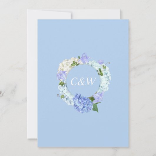 Invitation Blue Hydrangeas Verdure Mariage aquarelle (Dos)