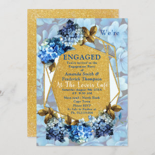 Invitation Blue Hydrangeas Watercolor Flowers Fiançailles