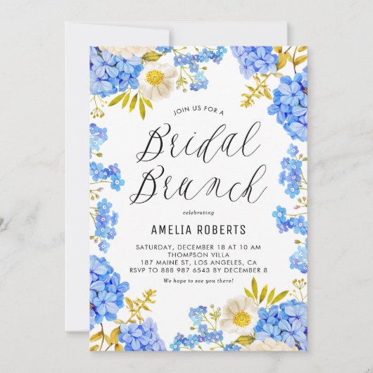 Invitation Blue Hydrangeas Winter Floral Bridal Brunch (Devant)