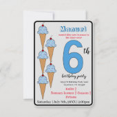 Invitation Blue Ice Cream Cones 6e anniversaire fête Enfants (Devant)