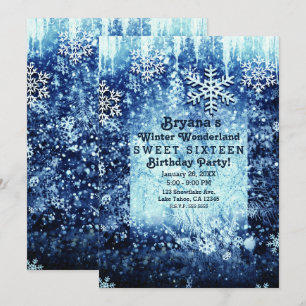 Invitation Blue Icy Snowy Winter Wonderland Sweet 16 Party