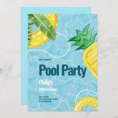Invitation Blue Illustration Pool fête d'anniversaire (Devant / Derrière)
