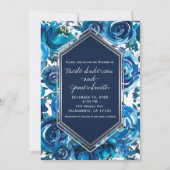 Invitation Blue Indigo Floral Flowers Élégant Mariage chic (Devant)