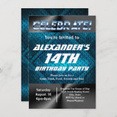 Invitation Blue Industrial Ado Tween Boys Jeu Anniversaire (Devant / Derrière)