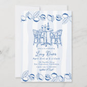 Invitation Blue Italian Bistro Lemon Stripe Bridal Shower (Devant)