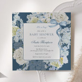 Invitation Blue It's a Boy Floral Bow Baby Shower