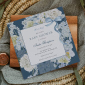 Invitation Blue It's a Boy Floral Bow Baby Shower