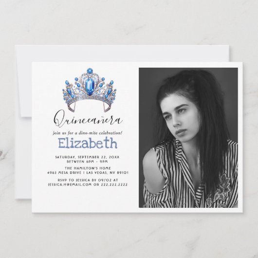 Invitation Blue & Ivory Floral Quinceañera Birthday Party (Devant)