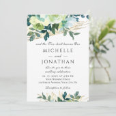 Invitation Blue Ivory Gold Floral Greenery Mariage chrétien (Debout devant)
