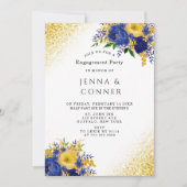 Invitation Blue Jaune Floral Gold Parties scintillant (Devant)