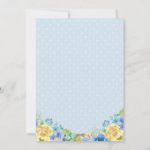 Invitation Blue Jaune Floral Roses Garçon Elephant Baby showe (Dos)