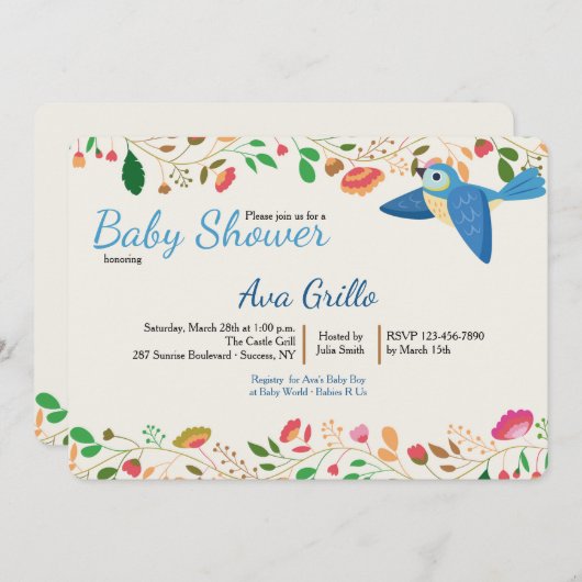 Invitation Blue Jay Bird (Devant / Derrière)