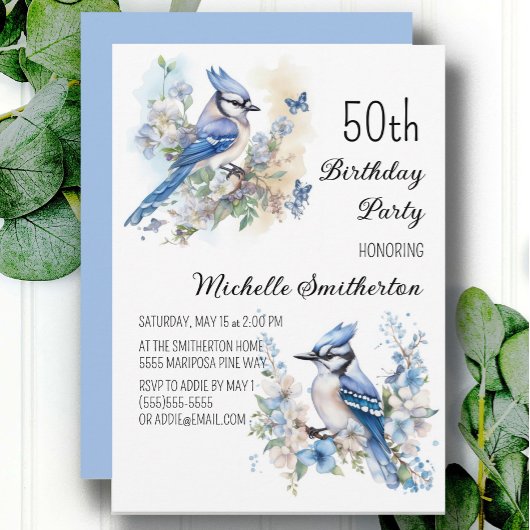 Invitation Blue Jay Bird Flowers Printemps 50e Anniversaire