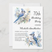 Invitation Blue Jay Bird Flowers Springtime 70e anniversaire (Devant)