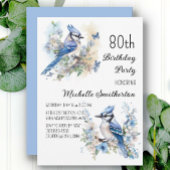 Invitation Blue Jay Bird Flowers Springtime 80e anniversaire