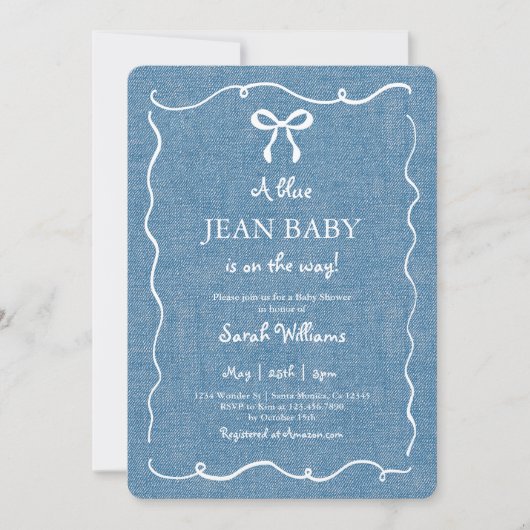 Invitation Blue Jean Baby Denim Baby shower garçon (Devant)