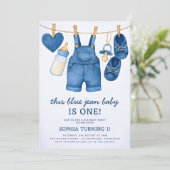 Invitation Blue Jean Baby Modern Denim 1er anniversaire (Debout devant)