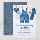 Invitation Blue Jean Baby Modern Denim 1er anniversaire (Devant / Derrière)