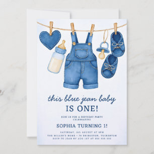 Invitation Blue Jean Baby Modern Denim 1er anniversaire