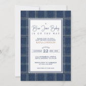 Invitation Blue Jean Baby Shower Preppy Plaid Script (Devant)