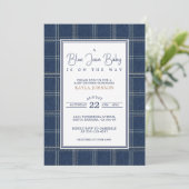 Invitation Blue Jean Baby Shower Preppy Plaid Script (Debout devant)