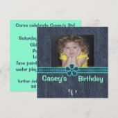 Invitation Blue Jean Denim Birthday (Devant / Derrière)